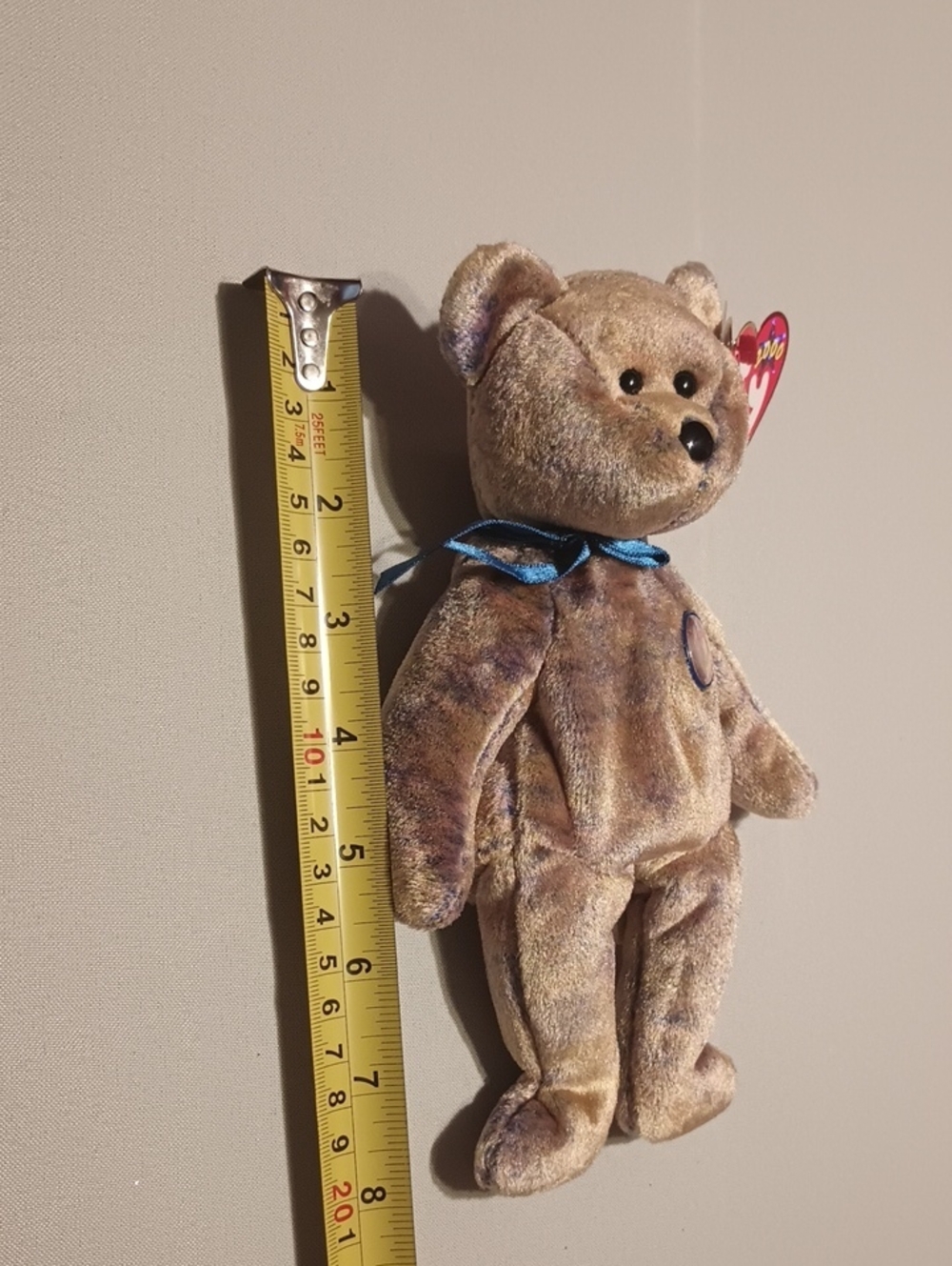 Ty Brown Plush Teddy Bear with Navy Ribbon - Picture 10 of 10